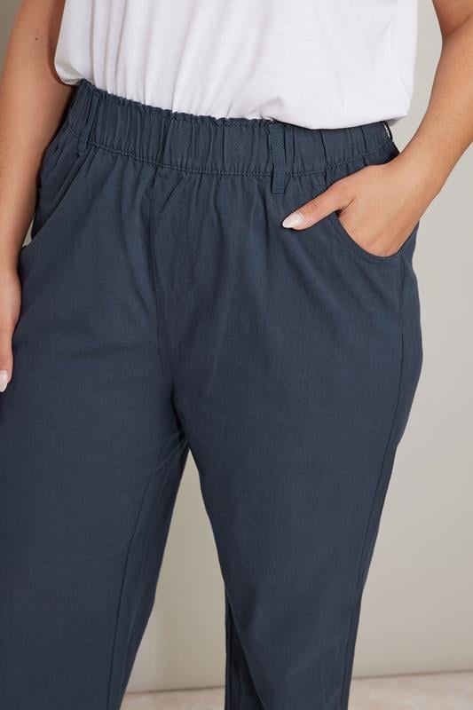 Evans YOURS Curve Navy Blue Cool Cotton Wide Leg Trousers