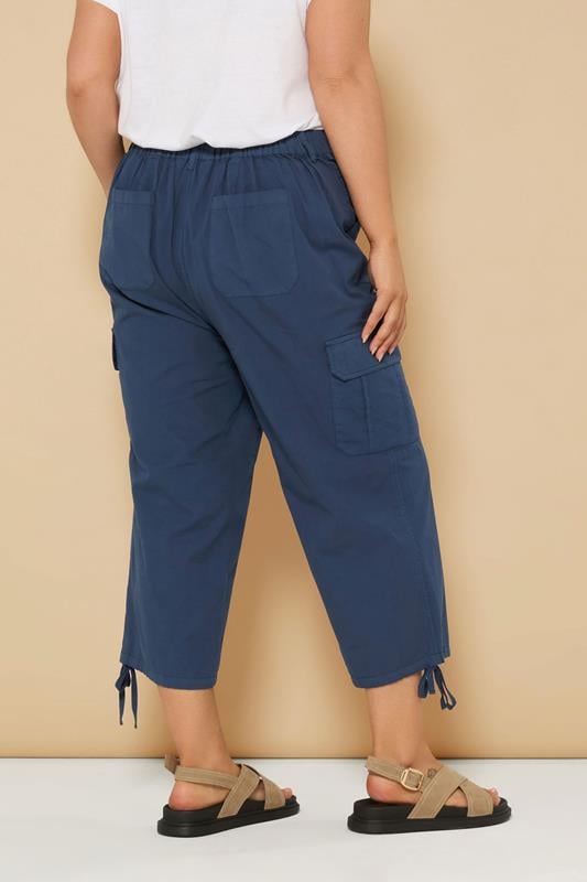 Evans YOURS Curve Navy Blue Cotton Cropped Cargo Trousers