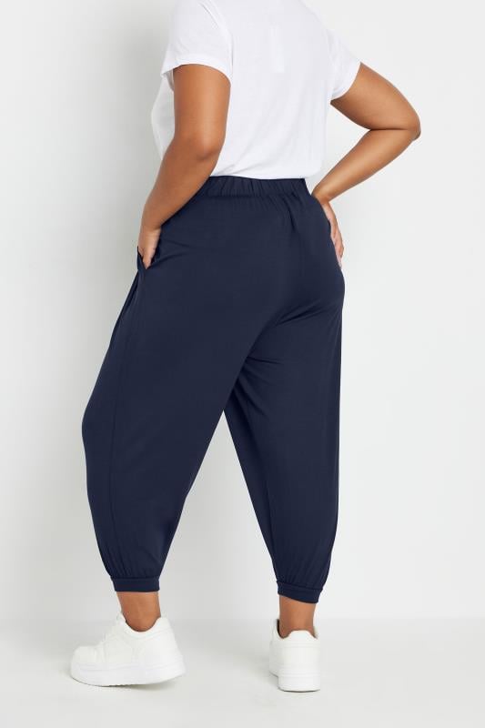 Evans YOURS Curve Navy Blue Cropped Jersey Harem Joggers