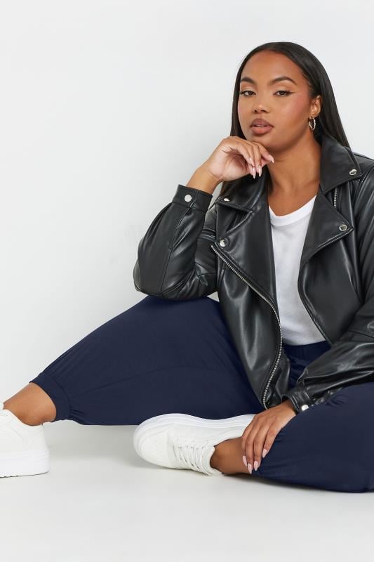 Evans YOURS Curve Navy Blue Cropped Jersey Harem Joggers