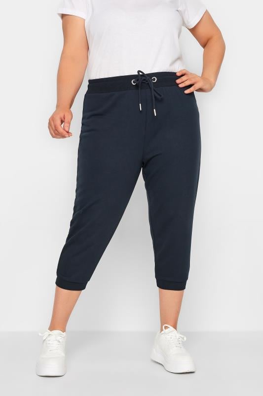 evans YOURS Curve Navy Blue Cropped Stretch Joggers
