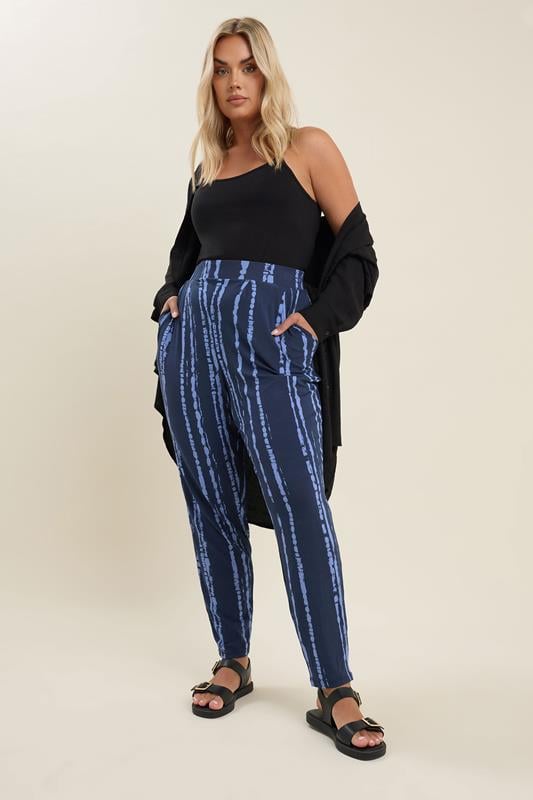 Evans YOURS Curve Navy Blue Double Pleated Harem Trousers