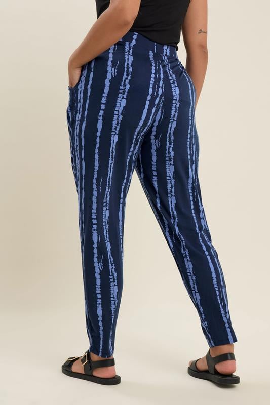 Evans YOURS Curve Navy Blue Double Pleated Harem Trousers