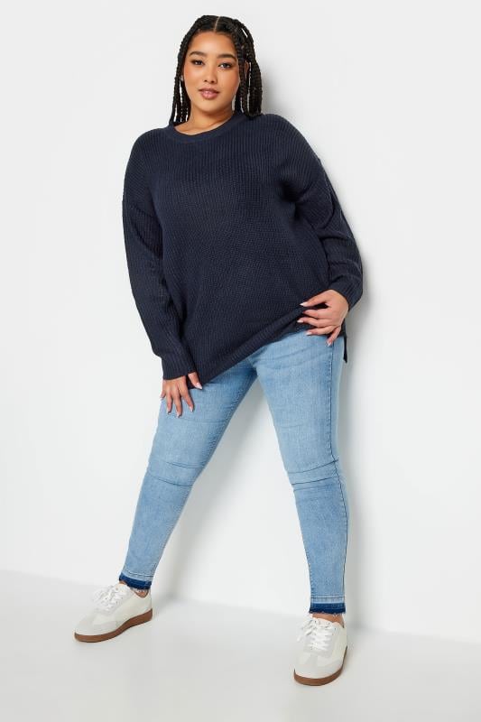 Evans YOURS Curve Navy Blue Drop Shoulder Knitted Jumper
