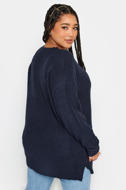 Evans YOURS Curve Navy Blue Drop Shoulder Knitted Jumper