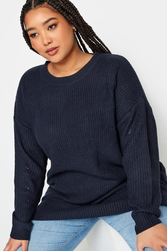 Evans YOURS Curve Navy Blue Drop Shoulder Knitted Jumper
