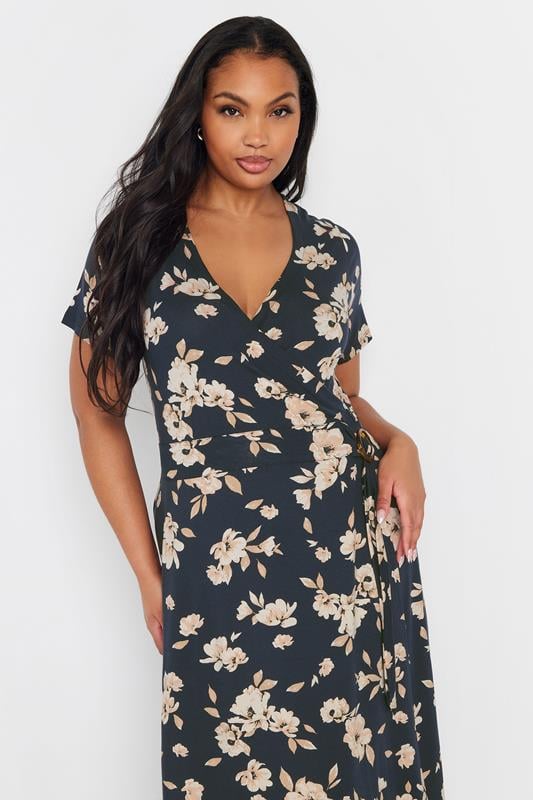 Evans YOURS Curve Navy Blue Floral Buckle Midi Dress