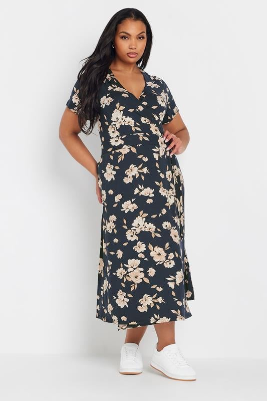 Evans YOURS Curve Navy Blue Floral Buckle Midi Dress