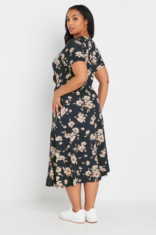 Evans YOURS Curve Navy Blue Floral Buckle Midi Dress