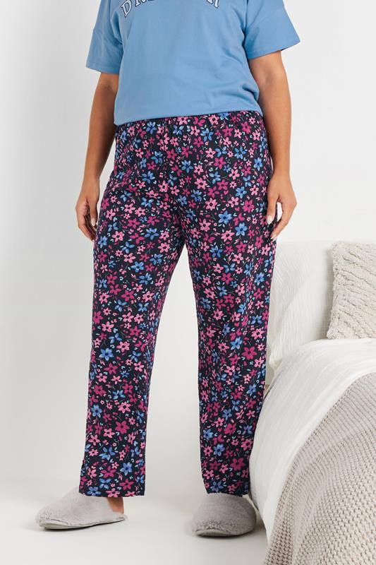 Evans YOURS Curve Navy Blue Floral Wide Leg Pyjama Bottoms