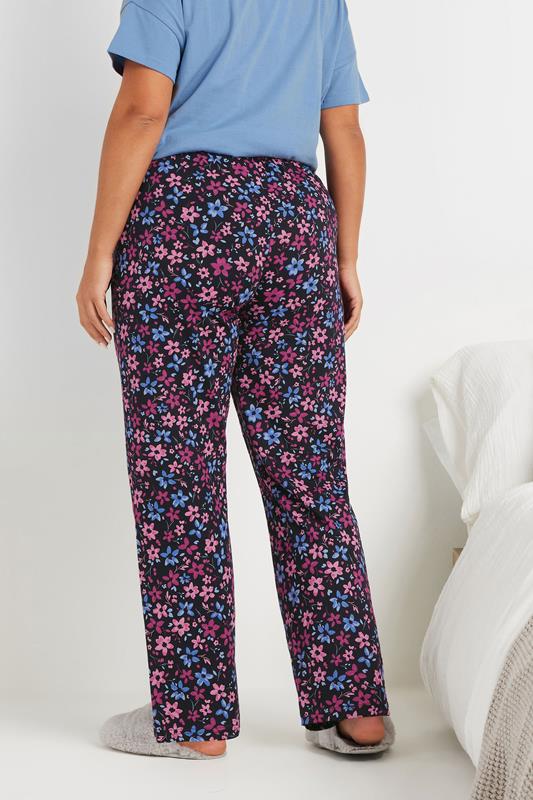 Evans YOURS Curve Navy Blue Floral Wide Leg Pyjama Bottoms
