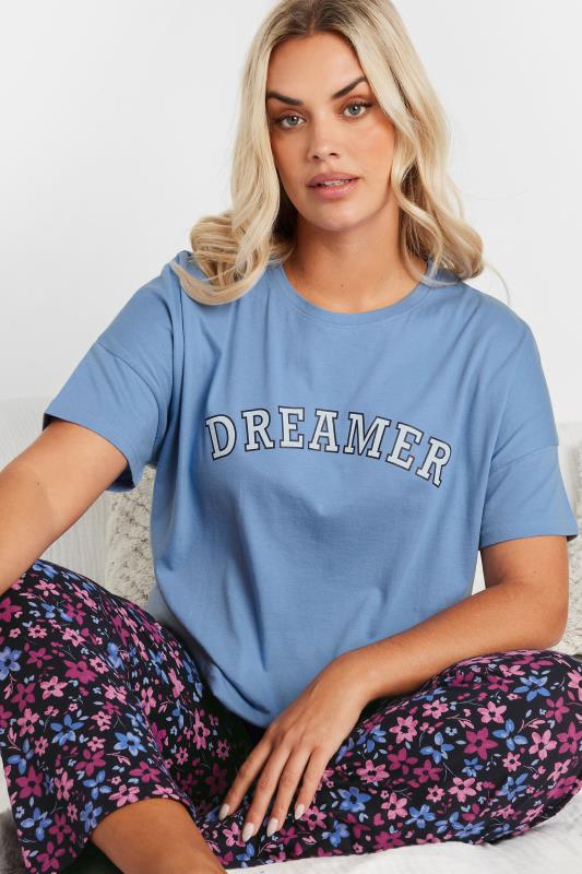 Evans YOURS Curve Navy Blue Floral Wide Leg Pyjama Bottoms