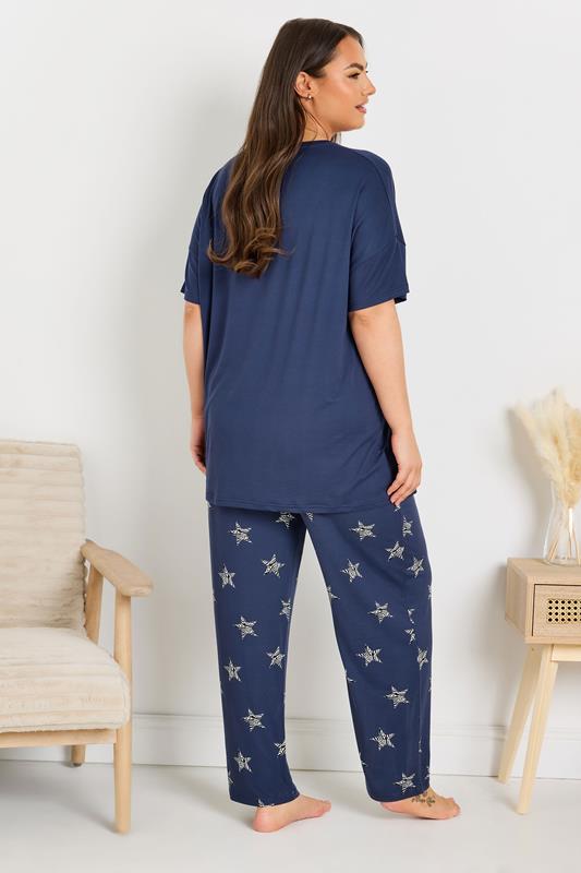 Evans YOURS Curve Navy Blue 'Free Spirit Dreamer' Star Print Wide Leg Pyjama Set