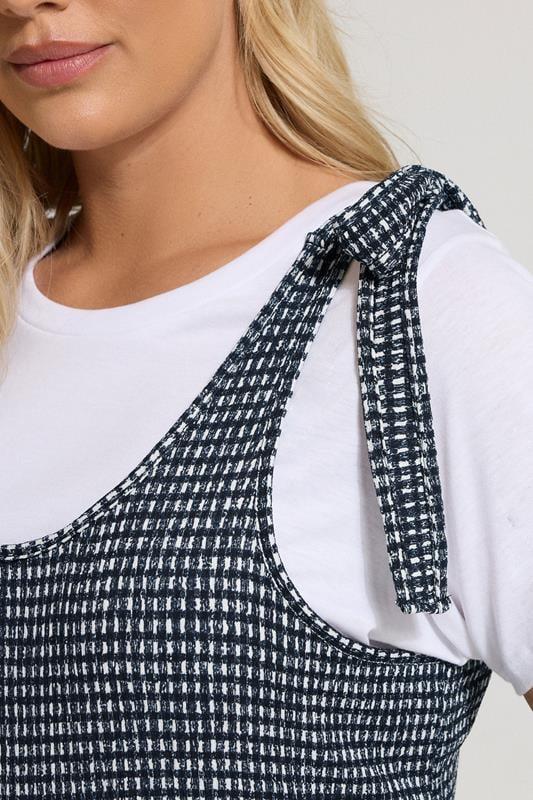 Evans YOURS Curve Navy Blue Gingham Textured Wide Leg Jumpsuit