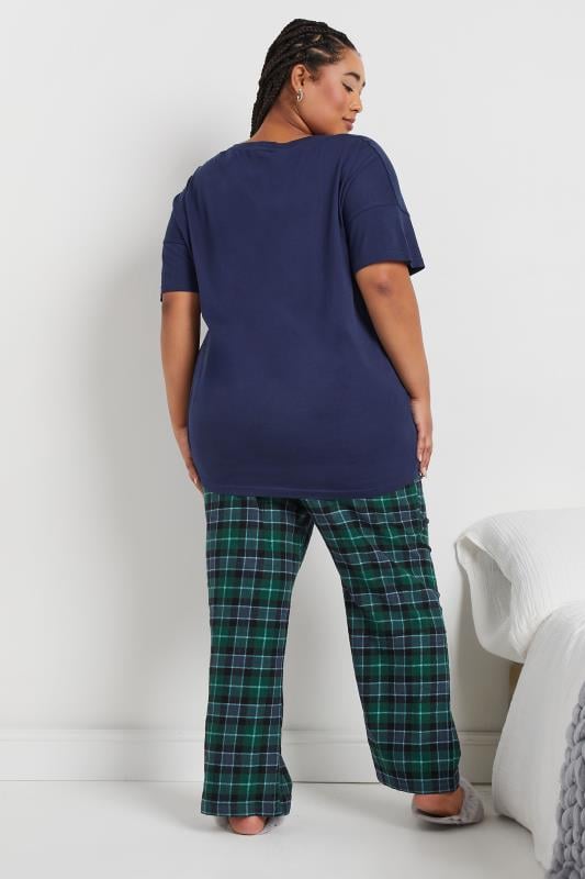 Evans YOURS Curve Navy Blue & Green Woven Check Pyjama Set