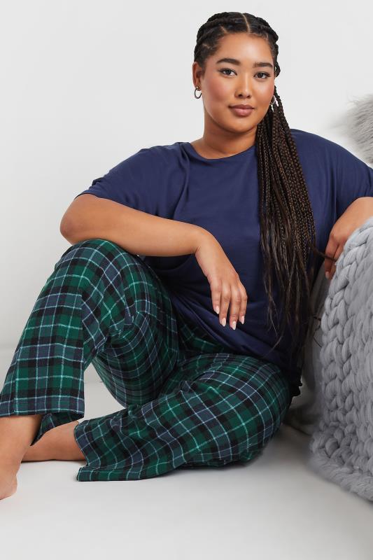 Evans YOURS Curve Navy Blue & Green Woven Check Pyjama Set