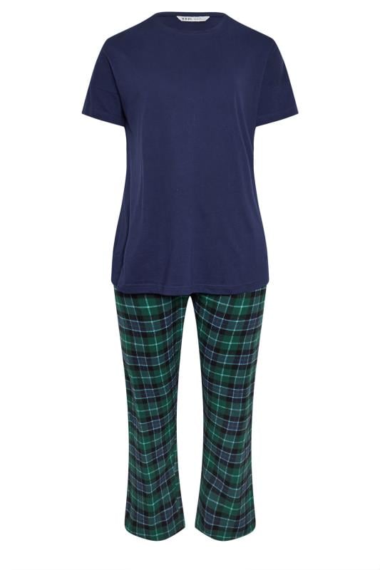 Evans YOURS Curve Navy Blue & Green Woven Check Pyjama Set