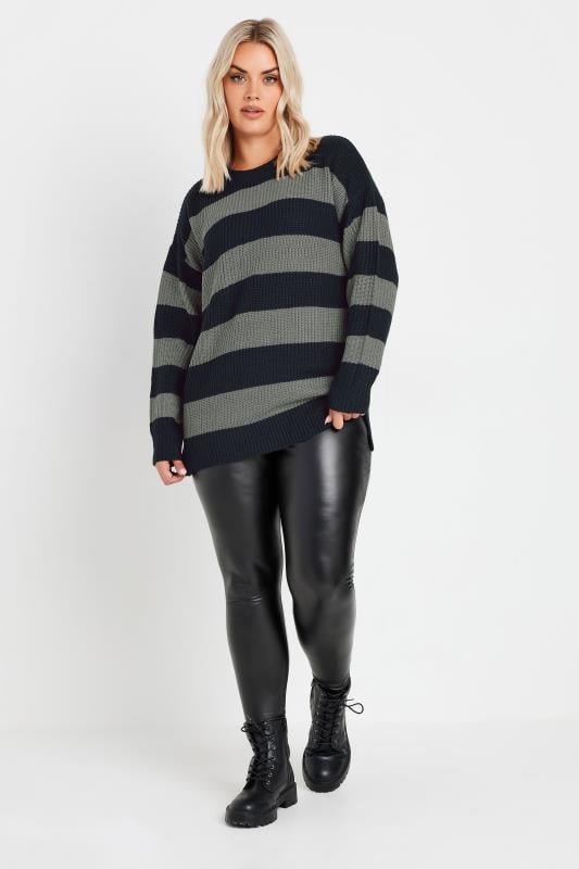 Evans YOURS Curve Navy Blue & Grey Stripe Knitted Jumper