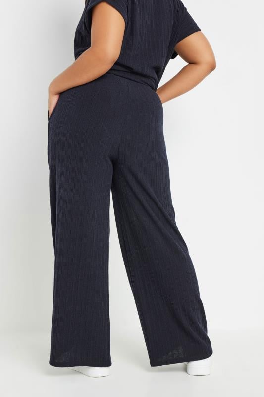 Evans YOURS Curve Navy Blue Knitted Wide Leg Trousers