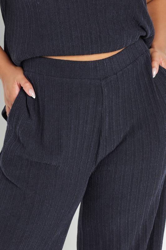 Evans YOURS Curve Navy Blue Knitted Wide Leg Trousers