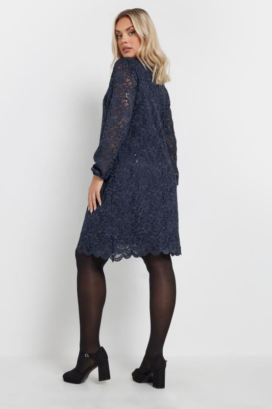 Evans YOURS Curve Navy Blue Lace Scallop Hem Mini Dress