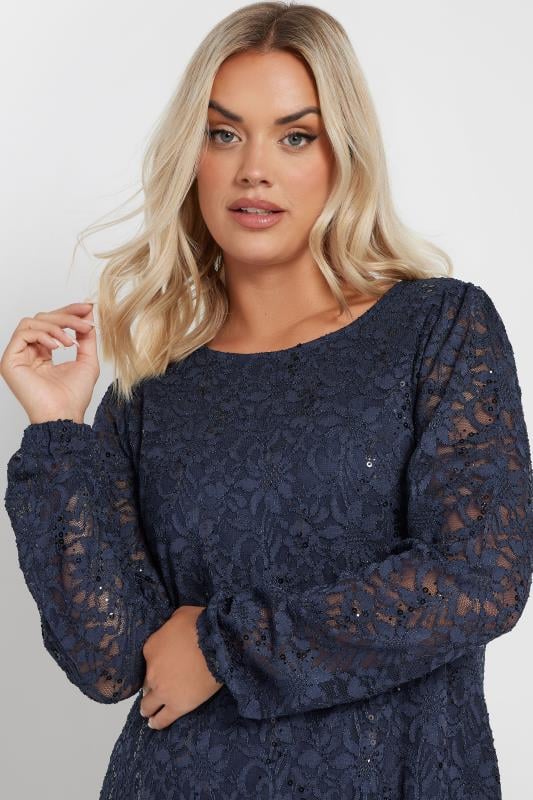 Evans YOURS Curve Navy Blue Lace Scallop Hem Mini Dress