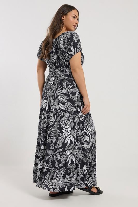 Evans YOURS Curve Navy Blue Leaf Print Tie Front Maxi Dress