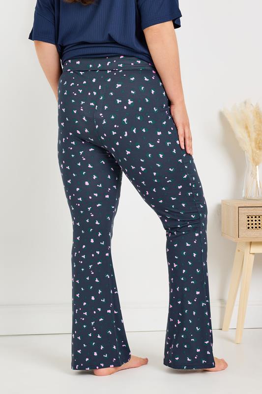 Evans YOURS Curve Navy Blue Leopard Print Flare Pyjama Bottoms