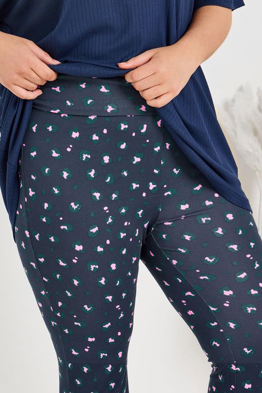 Evans YOURS Curve Navy Blue Leopard Print Flare Pyjama Bottoms