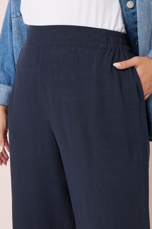 Evans YOURS Curve Navy Blue Linen Wide Leg Trousers