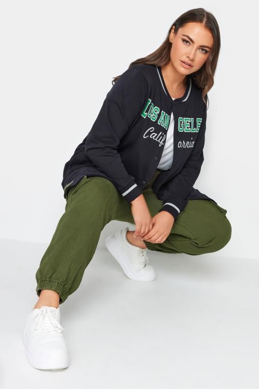 Evans YOURS Curve Navy Blue 'Los Angeles' Slogan Varsity Bomber Jacket