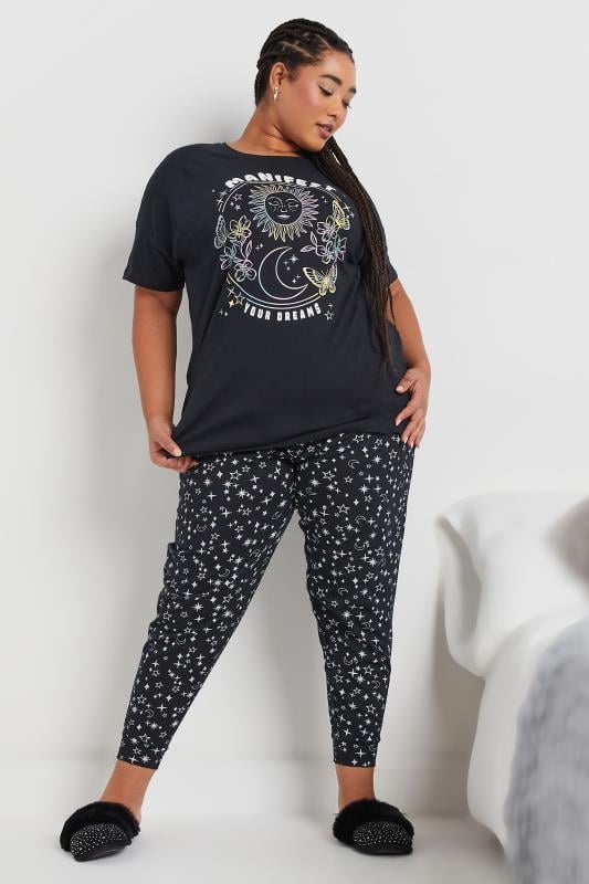 Evans YOURS Curve Navy Blue 'Manifest' Star Print Cuffed Pyjama Set