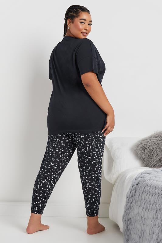 Evans YOURS Curve Navy Blue 'Manifest' Star Print Cuffed Pyjama Set