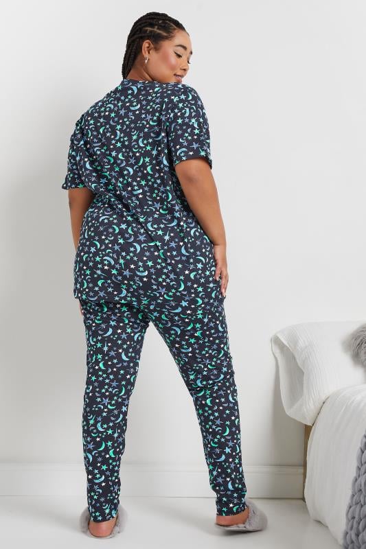 Evans YOURS Curve Navy Blue Moon & Star Print Pyjama Set