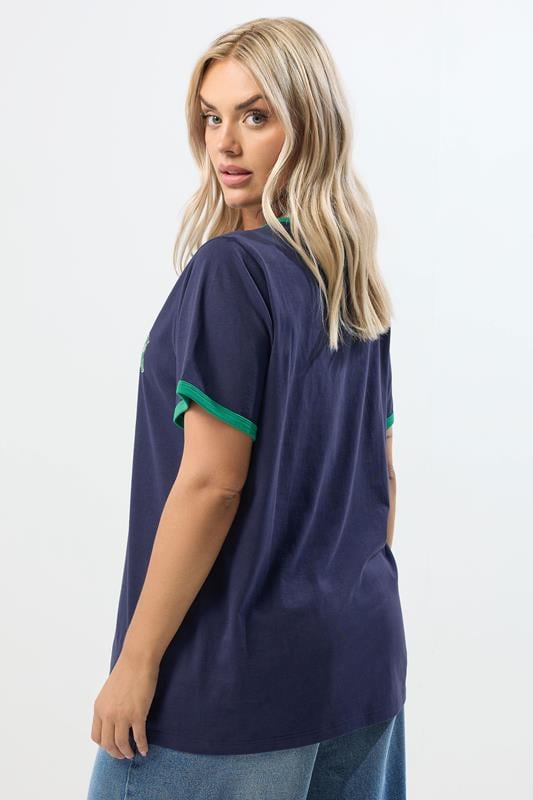 Evans YOURS Curve Navy Blue 'New York' Varsity Ringer T-Shirt