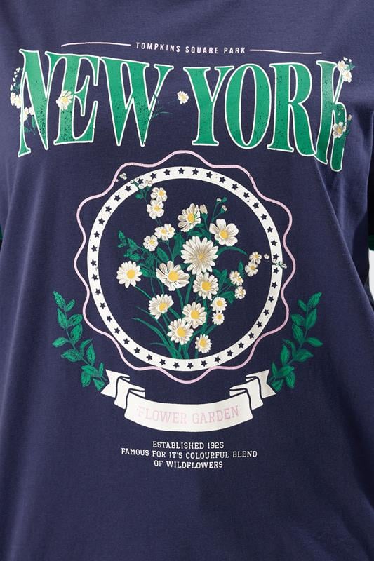 Evans YOURS Curve Navy Blue 'New York' Varsity Ringer T-Shirt