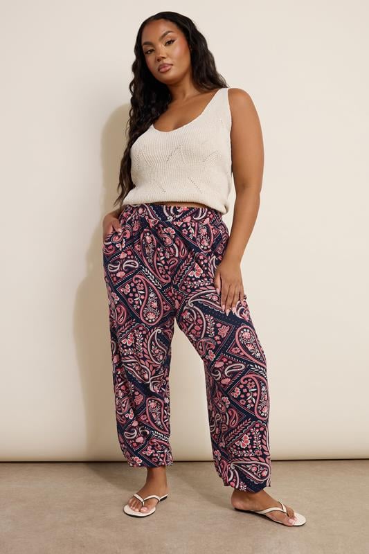 Evans YOURS Curve Navy Blue Paisley Print Harem Trousers