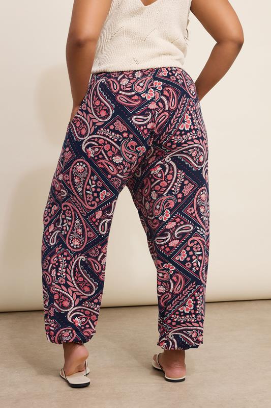 Evans YOURS Curve Navy Blue Paisley Print Harem Trousers