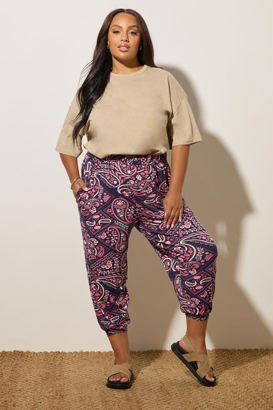Evans YOURS Curve Navy Blue Paisley Print Harem Trousers