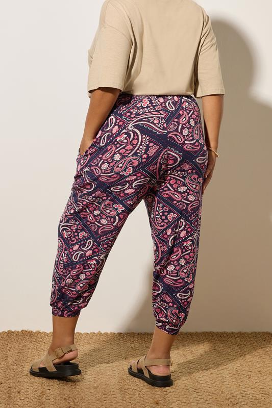 Evans YOURS Curve Navy Blue Paisley Print Harem Trousers