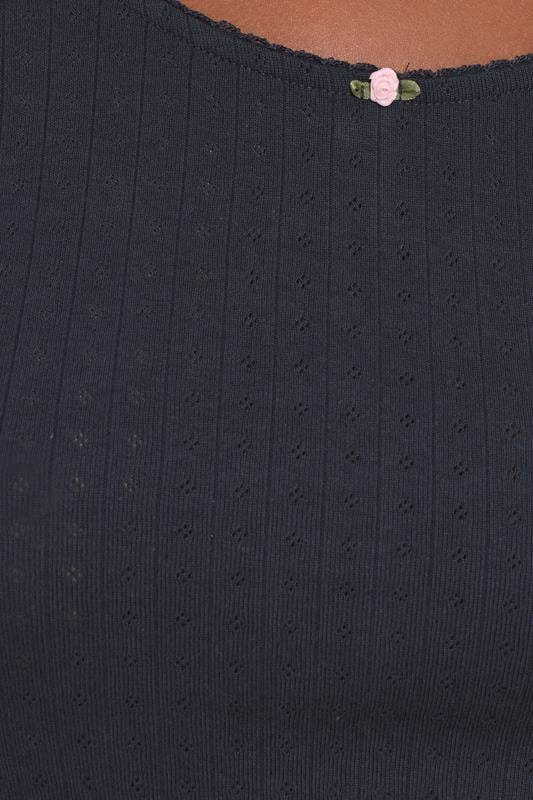 Evans YOURS Curve Navy Blue Pointelle Wide Leg Pyjama Set