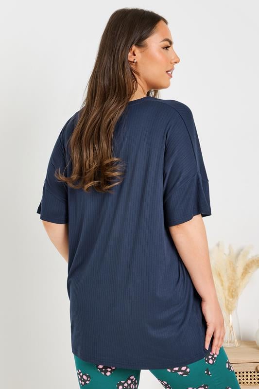 Evans YOURS Curve Navy Blue Ribbed Soft Touch Pyjama Top