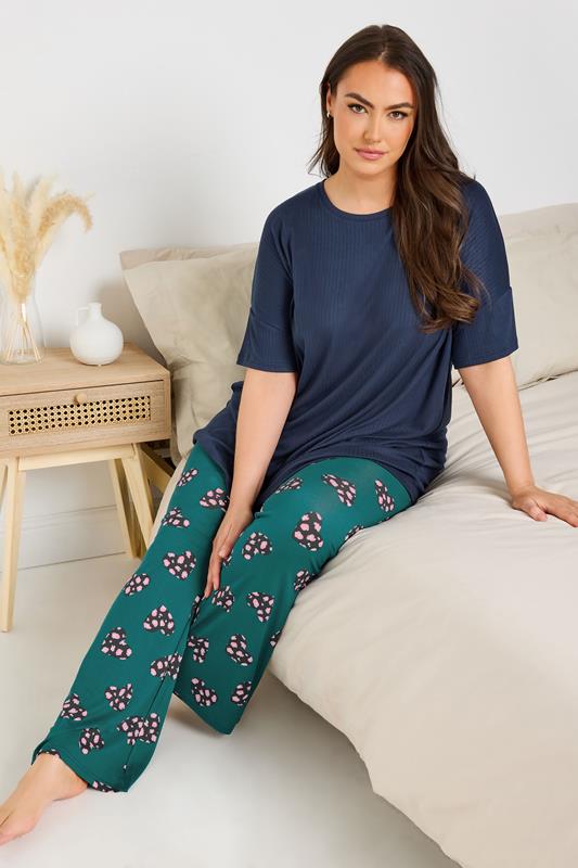 evans YOURS Curve Navy Blue Ribbed Soft Touch Pyjama Top