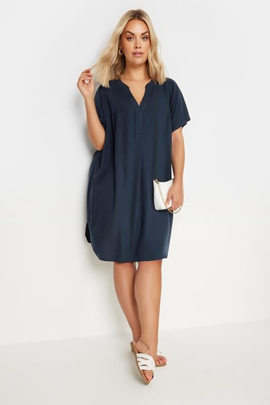 evans YOURS Curve Navy Blue Short Sleeve Tunic Dress