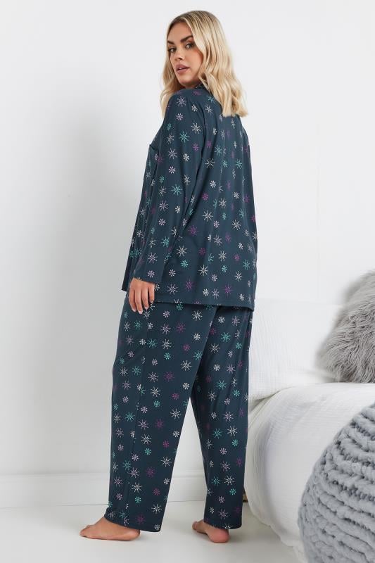 Evans YOURS Curve Navy Blue Snowflake Heart Print Soft Touch Pyjama Set