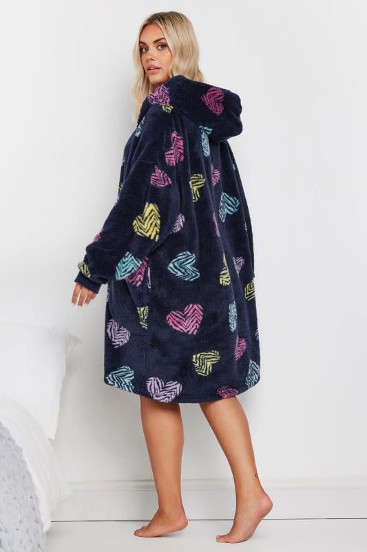 Evans YOURS Curve Navy Blue Soft Touch Animal Heart Print Snuggle Hoodie