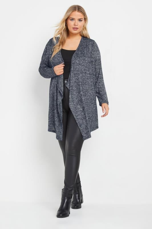 Evans YOURS Curve Navy Blue Soft Touch Waterfall Cardigan