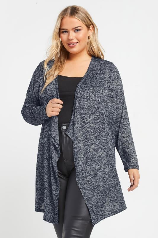 evans YOURS Curve Navy Blue Soft Touch Waterfall Cardigan