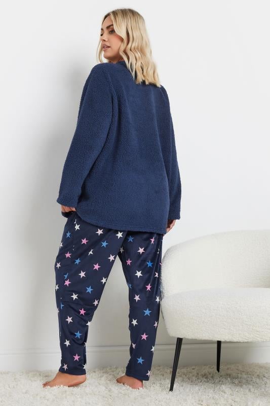 Evans YOURS Curve Navy Blue Star Print Borg Lounge Set