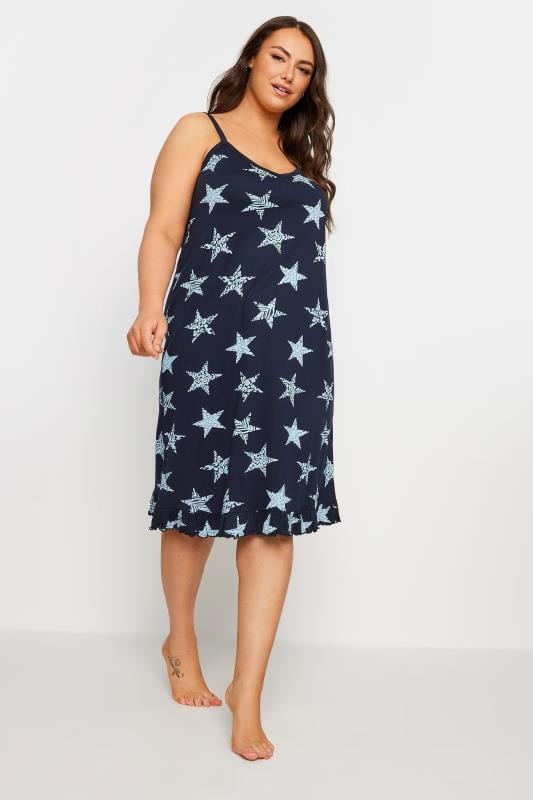 Evans YOURS Curve Navy Blue Star Print Chemise Nightdress